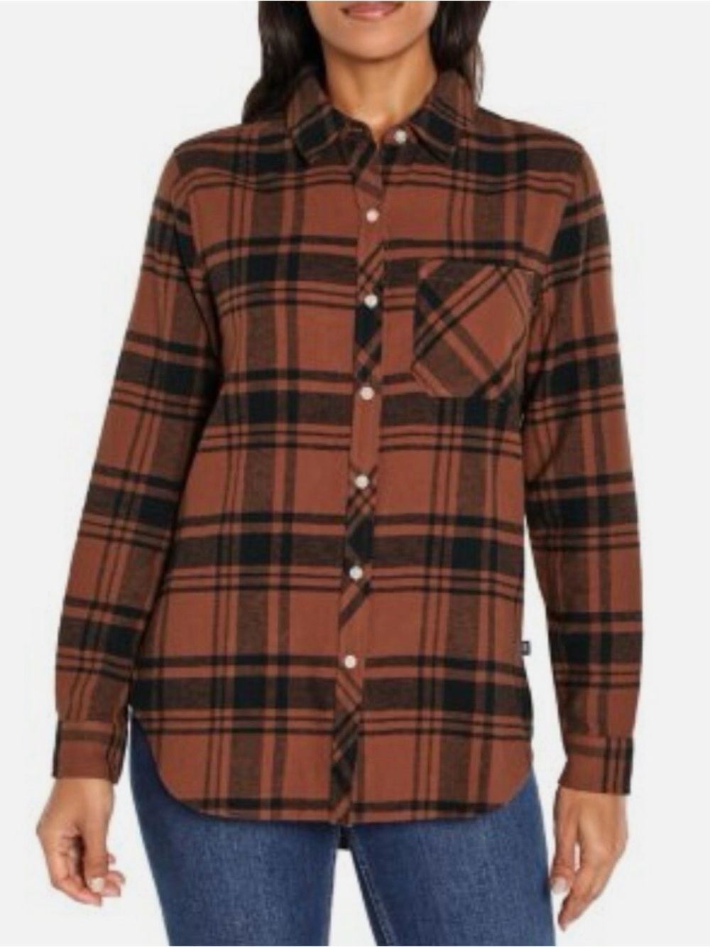 Gap Womens Plaid Flannel Shirt NWT Size Large Brown Rust Boyfriend Relaxed NEW